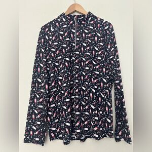 NWT Sport Haley Black Printed 1/4 Zip Mock Neck Long Sleeve Top XXL